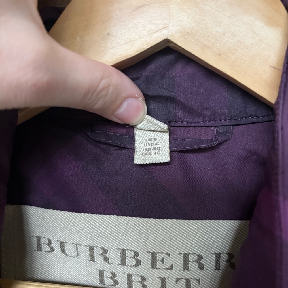 Burberry Brit Double Breasted Rain Coat Purple Novacheck Preppy Classic Womens 6 - Picture 7 of 11